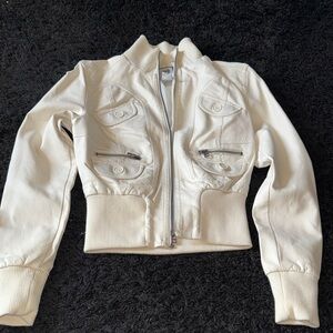 Women's Cream Jacket has distressed spots on it. See pics -as is.